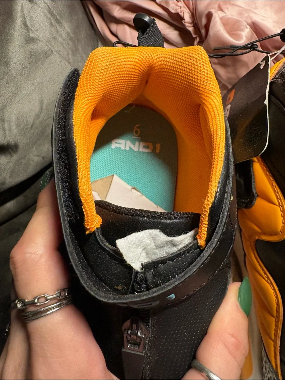 And1 Kids Black and Orange Sneakers with Grey Spot Toe